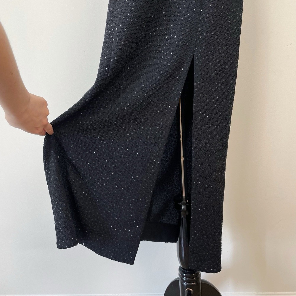 David Warren Black Glitter Column Gown Dress Formal Prom Slit Sz 10 Hourglass - Picture 3 of 10